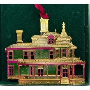 VINTAGE 1997 Better Homes 3D Gold Christmas Ornament - Victorian Seaside Cottage